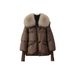 Women's Short Down Jacket With Detachable Faux Fur Collar - Winter Warm Thickened Coat For Plus Size - Casual Outerwear With 3D Embroidery_ecoleips.com
