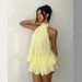 Women's Backless Halter Tie-Front Wrap Dress – Flowy A-Line Mini Dress With Ruffled Skirt – Yellow, Brown, Khaki, Sky Blue, Red_ecoleips.com
