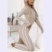 Women's Clothing Autumn and Winter Women's Slim Striped Half Zip Jumpsuit_ecoleips.com