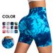 Women's Clothing High Waist Abdomen Yoga Shorts Fitness Sports Tie Dye Peach Hip Three Point Pants_ecoleips.com