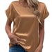 Women's Clothing Spring And Summer New Women's Short Sleeved Satin Shirt Loose Casual Round Neck Satin T Shirt For Women_ecoleips.com
