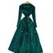 Commuter Style Lapel Beaded Long Sleeved Dress, Fitted Waist Pleated Skirt, High End Elegant And Gentle Long Dress._ecoleips.com
