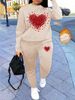 Women's Autumn And Winter Hip-hop Casual Street Heart-shaped Printed Round Neck Sports Shirt+sports Pants Set-538_ecoleips.com
