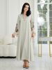 Women's Long Abaya Dress V Neck Fringe Design Loose Fit Arabic Style, Elegant Plant Pattern All Seasons Fashion_ecoleips.com