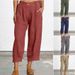 Women's Clothing Women's Plus Size Loose Trousers Style Cotton Linen Solid Color Cropped Casual Pants For Formal & Casual For Women_ecoleips.com