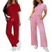 Women's Fashion Red Sporty Two-Piece Set – Oversized T-Shirt & High-Waist Leggings, Slim-Fit Casual Outfit For Gym & Streetwear_ecoleips.com