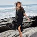 Women's Floral Collar Beach Kaftan - Pullover Bikini Cover-Up With Sun Protection, Summer Swimwear_ecoleips.com