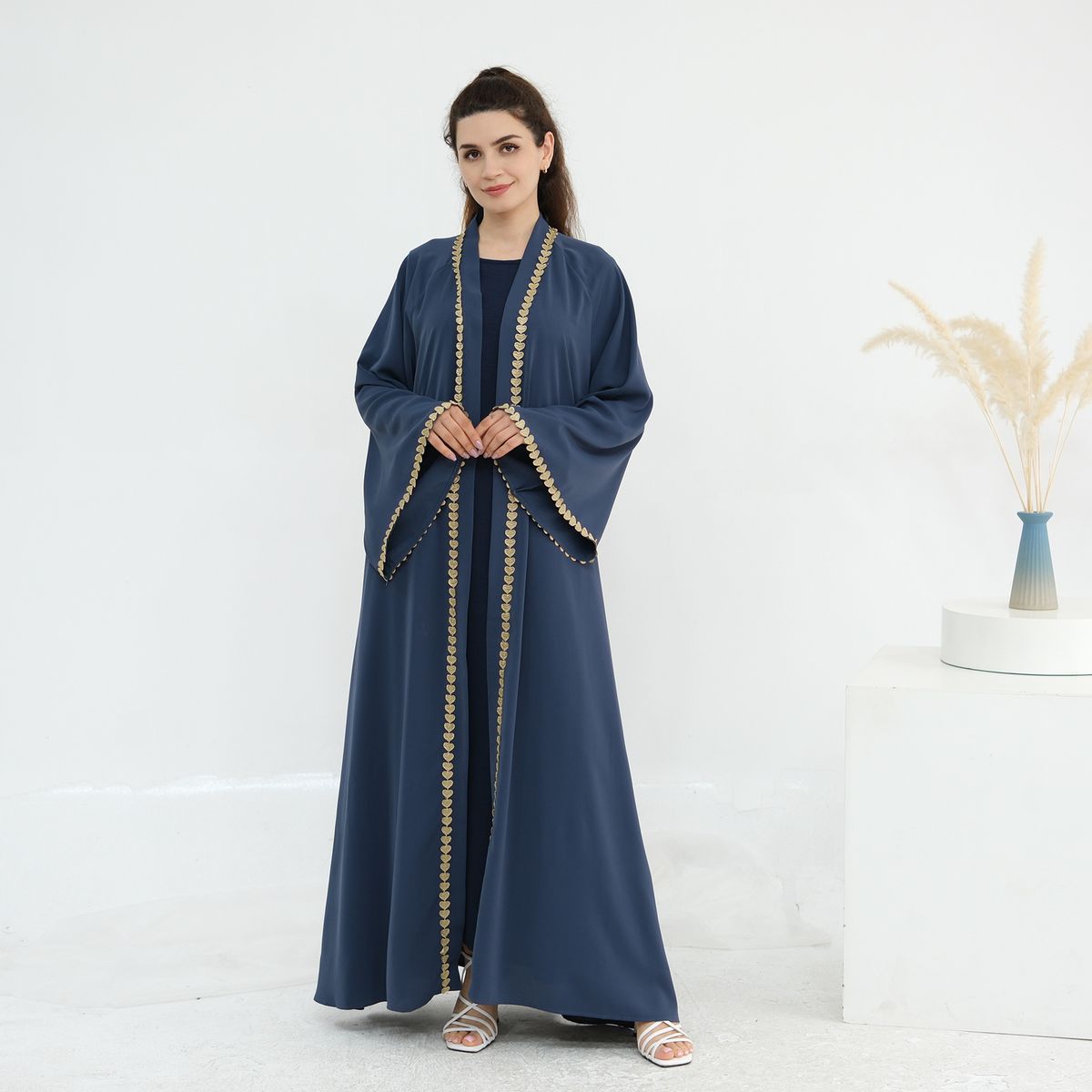 Women's Clothing Modest Abaya Dress Loriya Elegant Embellished Abaya – Flowy Long-Sleeve Open Front Dress In Black/Brown/Navy/Army Green (S-XL)_ecoleips.com