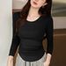 2025 #Selection Of Pure Cotton # Round Neck T-Shirt Women's Long Sleeved 2025 Autumn New Item Irregular Curved Slim Fit And_ecoleips.com