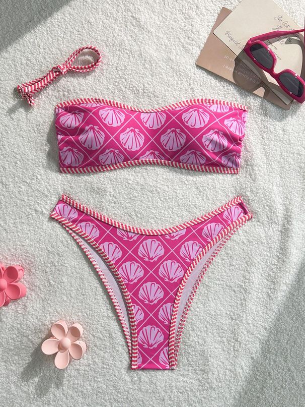 2026 New Printed Triangle Cup Bikini Top Bottom Two Piece Swimsuit Women's Tie up European American Style INS Hot Spring Swimwear_ecoleips.com