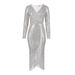 Women’s Clothing Fashion New V Neck Sequined High Elastic Slit Fringed Skirt Host Cocktail Evening Dress Dress For Women_ecoleips.com