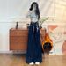 Women's Fleece-lined Flared Jeans 2025 New Model High-waisted Loose Elastic Wide-leg Denim Blue Straight Pants A8573_ecoleips.com