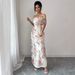 Elegant French Floral Print Off-Shoulder Long Bodycon Dress For Women Style New_ecoleips.com