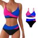 Women's Clothing Women's Sexy High-Waisted Color Block Bikini Swimsuit 2 Piece Set European And American Style For Formal & Casual_ecoleips.com