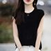 Summer 100% Pure Cotton Women's T-shirt Casual Hollow Knitted Pullover Sleeveless Loose V-neck Tees Pull Vest Tops_ecoleips.com