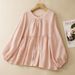 2026 Summer New Vintage Sweet Light Pink Pure Cotton Linen Loose Sunscreen Shirt_ecoleips.com