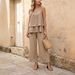Women's New Style Two Piece Set Solid Color V Neck Sleeveless Top And Wide Leg Pants Layered Design_ecoleips.com