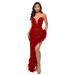 Women's Clothing Elegant Ball Gown Sequined Lace Mesh Decoration High Slit Party Evening Dress_ecoleips.com