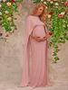 Elegant Maternity Maxi Dress With Tailored Fit - Soft Pink Polyester Fish Hem Dress For Expecting Mothers (Sizes S-XL)_ecoleips.com
