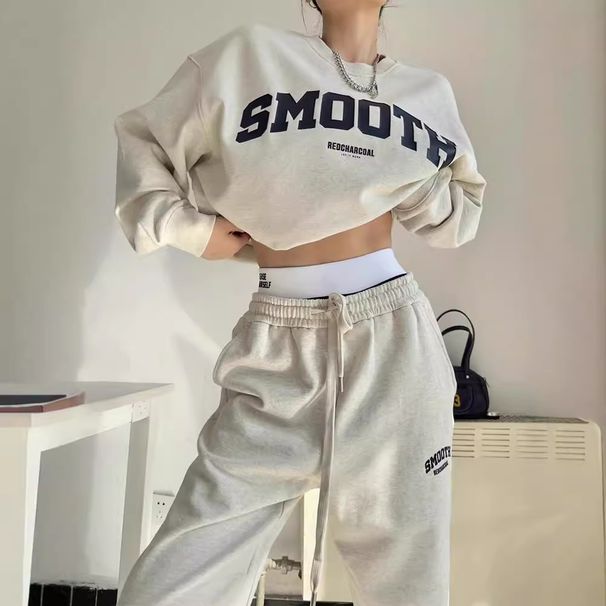 Women's Clothing Autumn And Winter Loose Versatile Casual Sweatshirt Sweatpants Two Piece Suit_ecoleips.com