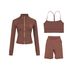 Women's 3-Piece Slim-Fit Workout Set – Cropped Stand Collar Jacket + Y-Back Tank + 5" Shorts – Seamless Gym Yoga Athleisure Outfit_ecoleips.com