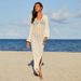 Women's Sexy Knitted Hollow-Out Beach Cover-Up Dress - Bikini & Blouse Set With UPF Sun Protection, Summer Vacation Wear_ecoleips.com