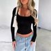 Women's Clothing Slim Fit Solid Color U Neck Long Sleeved Top_ecoleips.com
