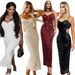 Women's Clothing Sequin Beaded Suspender Long Evening Dress Celebrity Party Slit Dress_ecoleips.com