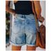 Casual Denim Shorts Women's Cross-Border New Style Independent Station Hole Ripped Five-Point Jeans Short Pants Mid Waist Straig_ecoleips.com