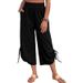Women's plus Size Straight Leg Cropped Trousers Spring Autumn European American Style Loose Casual Drawstring Pockets_ecoleips.com