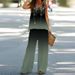 Women's Clothing T Shirt Suits Casual High Waist Wide Leg Pants Colorful Splicing Printing Retro Fashion Sets_ecoleips.com