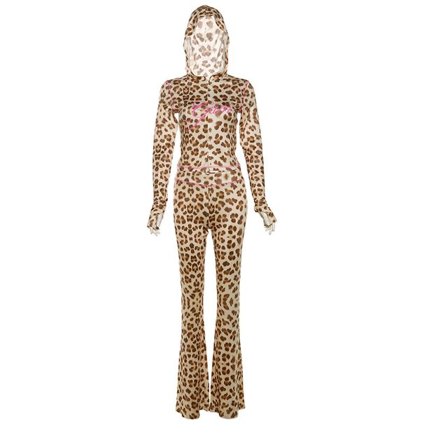 Cross-Border European And American Style 2024 Summer New Printed Hooded Cardigan Top Leopard Print High Waist Tight Long_ecoleips.com