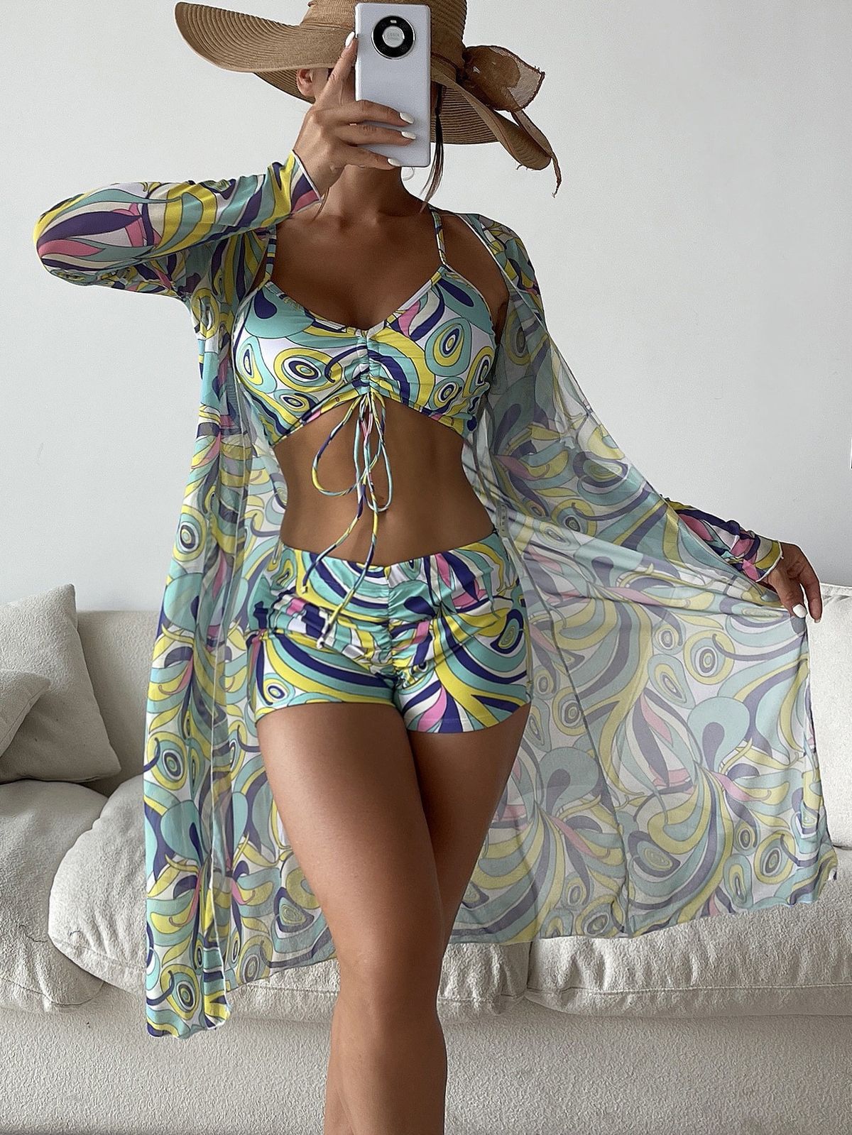 Women's High-Waisted Two-Piece Swimsuit Cover-Up Bikini Sexy Simple Style Swim Set_ecoleips.com