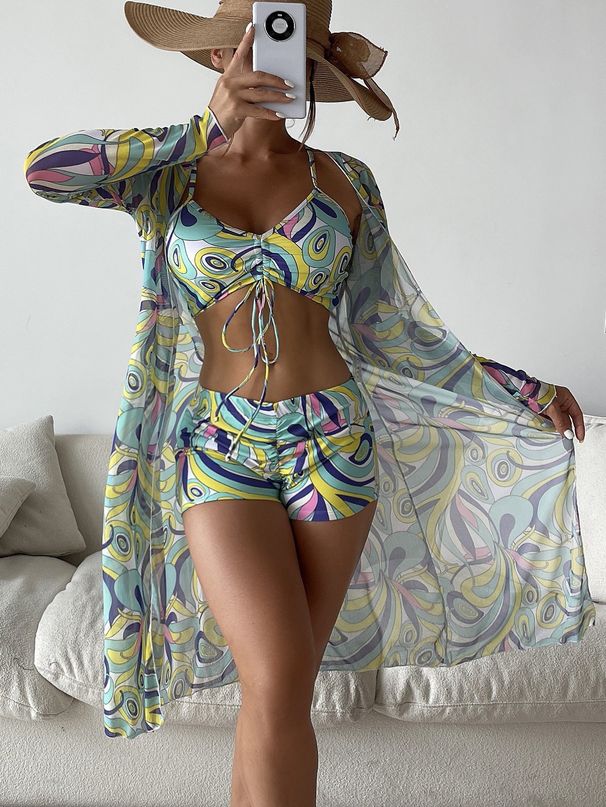Women's High-Waisted Two-Piece Swimsuit Cover-Up Bikini Sexy Simple Style Swim Set_ecoleips.com