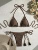 Women's Solid Color Rope Bikini Set - Soft Stretch Swimwear For Beach & Pool - Adjustable Ties & Comfortable Fit (S/M/L)_ecoleips.com