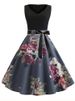 Women Vintage Dresses Floral Print Party Black Elegant Female Retro Tank Sleeveless Sexy Plus Size Sundress_ecoleips.com