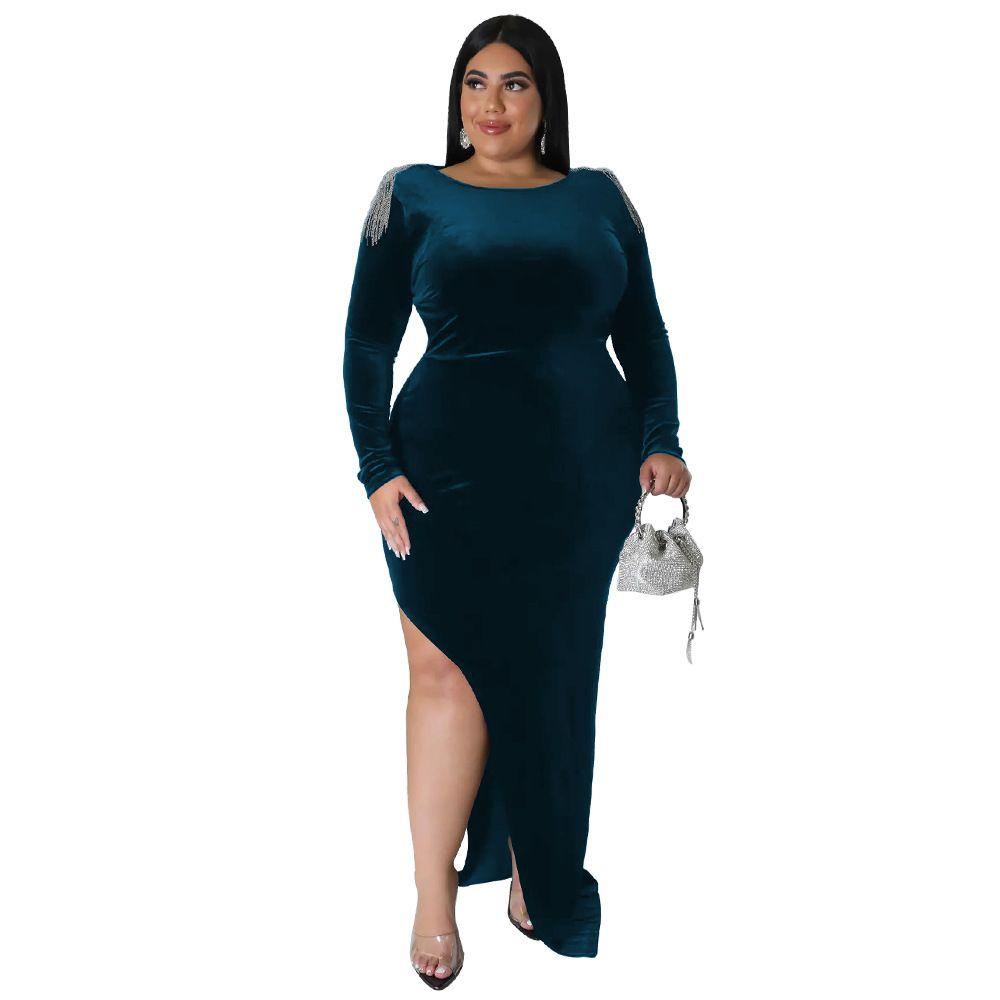 N7711 plus Size Elegant Slim Fit Sexy Dress European American Style New Arrival 2022 Decoration Detail Women's Clothing_ecoleips.com