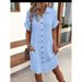 Women's Clothing Leisure Solid Color Single Breasted Medium Length Short Sleeved Loose Leisure Dress Women's Clothing_ecoleips.com