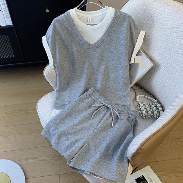 Women's Clothing Casual Sportswear Suits Loose Shirt Shorts Two Piece Suit_ecoleips.com