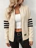Women Soft Skin-Friendly Breathable Knit Zip Cardigan Striped Sleeve Stand Collar Long Sleeve Oversized Loose Pocket Knit Jacket_ecoleips.com