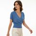 Lightweight Wrap Cross V Neck Ribbed Knit Blouse_ecoleips.com