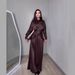Women's Clothing Elegant Winter Dress Set – Long Sleeve Flowy Maxi Dress With Fringe Detail, High-Waisted Polyester Blend, Deep Brown, S-XXL_ecoleips.com