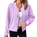 Women's Stylish Stand Collar Button-up Shirt - Soft Polyester Spandex Blend, Relaxed Fit, Long Sleeve, Solid Color (Grey/Purple/Black), S-xxl_ecoleips.com