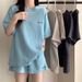 Women's Clothing Summer Casual Sports Two Piece Set For Women Wide Leg Shorts Short Sleeve Loose Fashion Waffle Style Embroidery_ecoleips.com