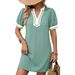 Women's V Neck Lace Patchwork Puff Sleeve Dress with Pocket European And American Style Cross Border Fashion for Amazon_ecoleips.com