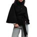 Women's Clothing Autumn And Winter New Fashion Solid Color Cape Stand Collar Button Belt Windbreaker Jacket_ecoleips.com