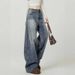 Retro Blue High Waist Wide Leg Jeans Women's Trendy Versatile Slimming Curved Sash American Style High Street Denim_ecoleips.com