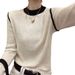girl High-End Color-Block Round Neck Knitted Base Shirt Women, Slim Fit Pullover Soft Sweater For Spring And Autumn, Long_ecoleips.com