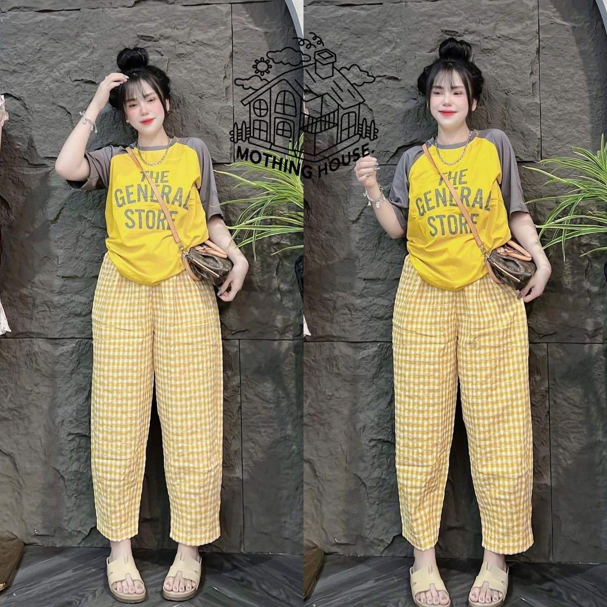 Women's Casual Outfit - Graphic Tee & Plaid Wide-Leg Pants Two-Piece Set Feather-Light Milk Silk Easy Coordination_ecoleips.com