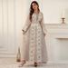 Elegant Muslim Abaya Dress Set With Embroidery & Waist Belt - Modest Long Sleeve Maxi Dress For Women - Occasion Wear For Banquet, Daily & Gathering_ecoleips.com